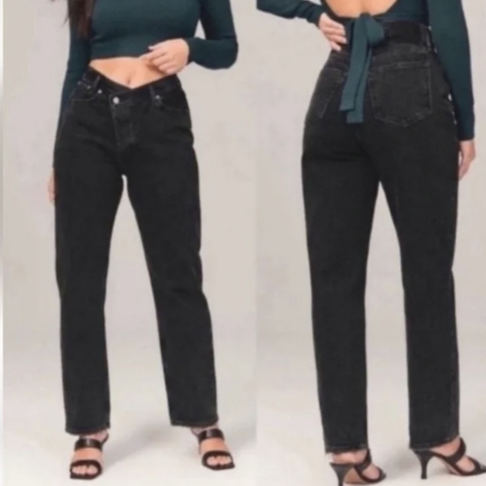 Abercrombie & Fitch Curve Love The Dad High Rise Cross Waist Black Jeans Size 26